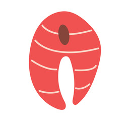 Seafood element of colorful set. A delectable illustration skillfully merges creative design with the succulent image of a salmon steak. Vector illustration.