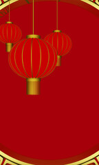 3D illustration background image of Chinese New Year , simple decoration. Lanterns. Holiday. Red background image. Gold color. 3D rendering04