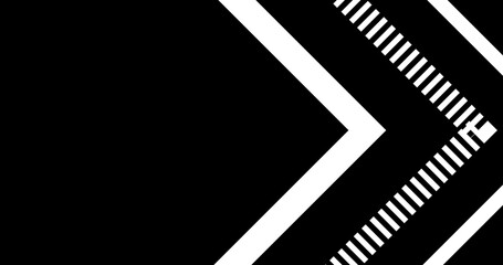 Black and white arrows moving in and out on a black background. Simple arrow animation overlay background. Sign progress aspiration motion graphic geometric futuristic arrow bg.