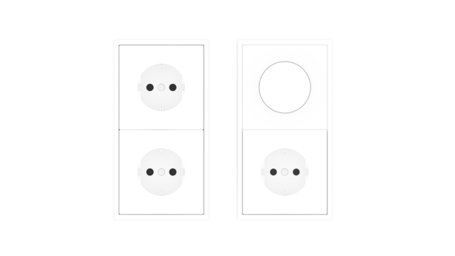 Modern electrical wall outlet isolated, realistic 3d electrical toggle switch. Electric light switch control isolated on white plastic panel. Energy control for modern home interior, 3D rendering