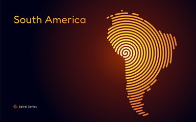 Creative Gold circle map of South America. Political map. Spiral fingerprint series