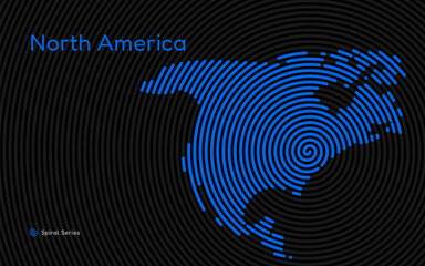 Creative circle map of North America. Spiral fingerprint series