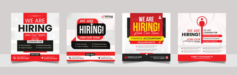 We are hiring job vacancy social media post template set. vacant recruitment marketing web banner square flyer design. - obrazy, fototapety, plakaty