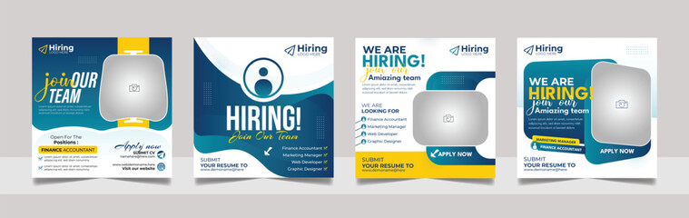 We are hiring job vacancy social media post template set. vacant recruitment marketing web banner square flyer design.