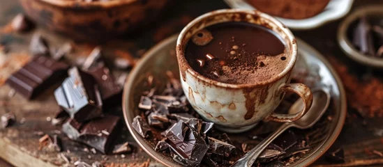 Poster Chocolate paired with warm beverage in a cup. © 2rogan