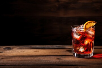 Strawberry cocktail with ice on wooden background