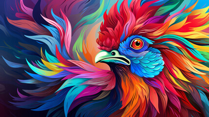 Colorful wooden painted Rooster like cartoon