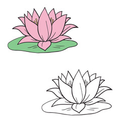 a Lotus Flower. Simple Design Outline Style. You can give color you like. Vector Illustrations