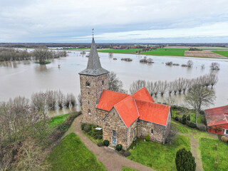 Luftbild vom Hochwasser der Weser in Petershagen, Nordrhein-Westfalen, Deutschland