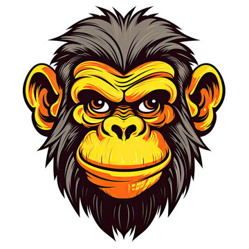 A monkey head clip art image in PNG format can be used for t-shirts