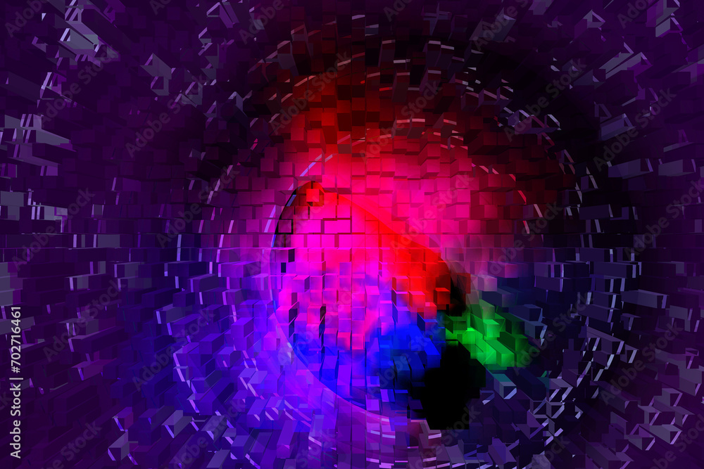 Poster fantasy alien structure of blocks in multicolor
