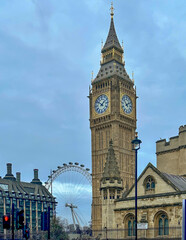 Fototapeta na wymiar Landscape with Big Ben tower in London, United Kingdom on a cloudy day