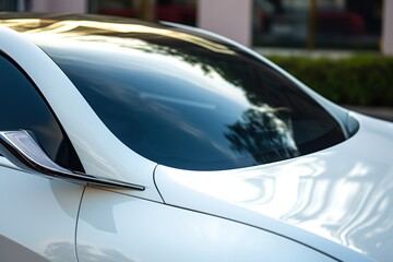 Closeup photo of a new white modern car