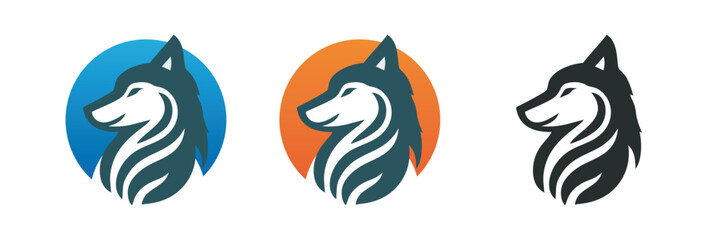 Colorful wolf logo icon. Wild wolf animal symbol. Vector illustration isolated on white background.