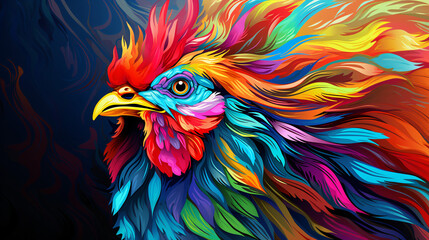 Colorful wooden painted Rooster like cartoon