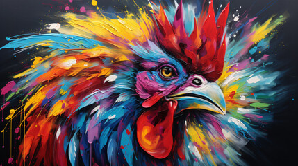 Colorful wooden painted Rooster like cartoon