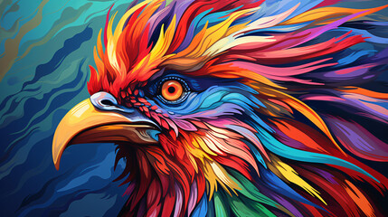 Colorful wooden painted Rooster like cartoon