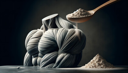 A striking visualization of shoulder muscles crafted from protein powder, symbolizing strength and nutrition. - obrazy, fototapety, plakaty