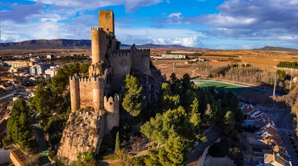 Fototapeten Most impressive medieval castles and towns  of Spain,  Castile-La Mancha provice - Almansa, panoramic high angle view © Freesurf