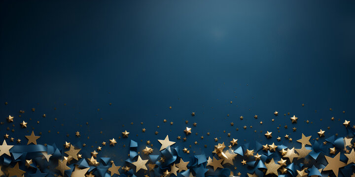  A gold stars flying down on a blue background Luxury Glitter and Star Sparkles on blue Background Colorful blue background with small gold stars elements festive template 