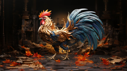 Colorful wooden painted Rooster like cartoon