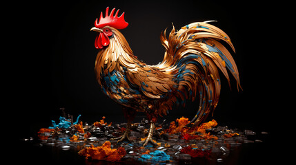 Colorful wooden painted Rooster like cartoon