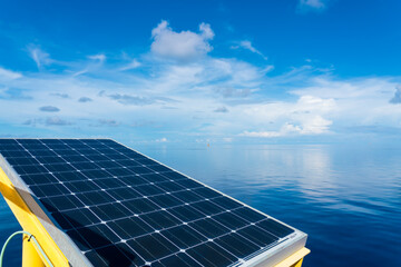 Solar panels, a renewable energy system on an offshore drilling rig.