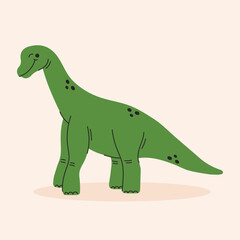 Cute cartoon dinosaur, dino, brachiosaurus, diplodocus. Simple vector illustration isolated on white background. Baby print.