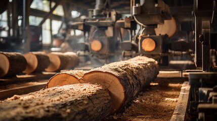 Machinery Transforming Logs into Lumber Efficiently