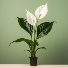Peace Lily flowers with a minimalistic green background 