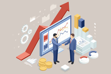 Isometric Maximizing Business Potential Leveraging Venture Capital, Data Analysis, Business Statistics, Management, Consulting, and Marketing - obrazy, fototapety, plakaty