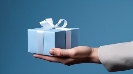 Hand Offering a White Gift Box with Ribbon