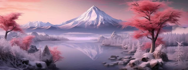  Surreal pink sunrise over a frosty Japanese landscape © Andrey Tarakanov