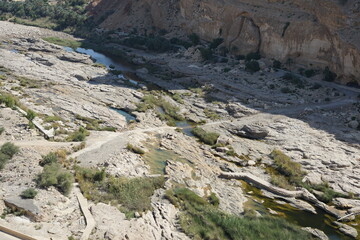 Wadi Dhaiqah almost dry river bed nearby Dayqah Dam, Muscat, Oman visitor center on a hot sunny day 