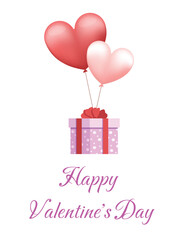 Greeting card, balloons carry the gift of Valentine's Day.Vector illustration.