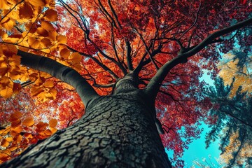 A vibrant maple tree stands tall against the autumn sky, its fiery orange leaves signaling the arrival of fall