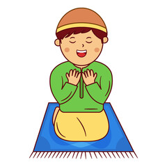 Muslim Cartoon Illustration of a Boy Sitting on Prayer Mat
