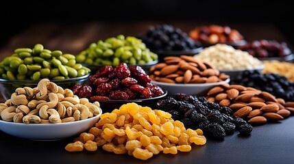 nuts and dried fruit - obrazy, fototapety, plakaty