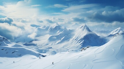 snow covered mountains in winter