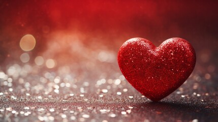 Fototapeta premium Close up red Heart shape metal on glitter background, love concept for valentines day.