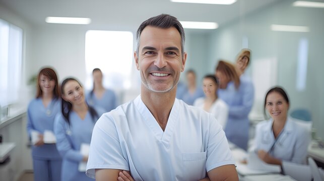 A Dentist In A Dental Office Looking At X,rays , Dentist, Dental Office, X,rays