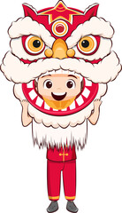 boy wear Chinese clothes culture traditional with lion dance