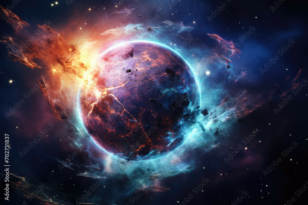 Canvas Prints mysterious gas cloud planet with swirling nebulae and cosmic dust.