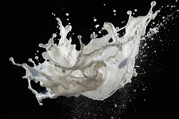Foto op Canvas Photo of milk splash on black background © Alina