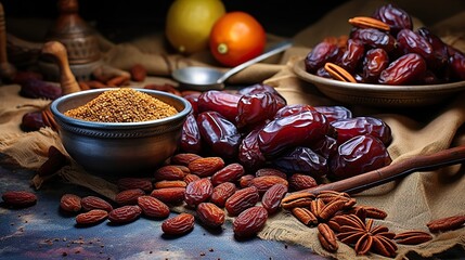 dried fruits and spices - obrazy, fototapety, plakaty