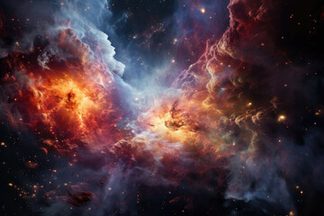 Obraz premium A cosmic collision between two galaxies, creating a breathtaking display of cosmic fireworks.