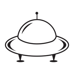 Space transport UFO black outline. World UFO Day, doodle-style vector illustration, coloring book.