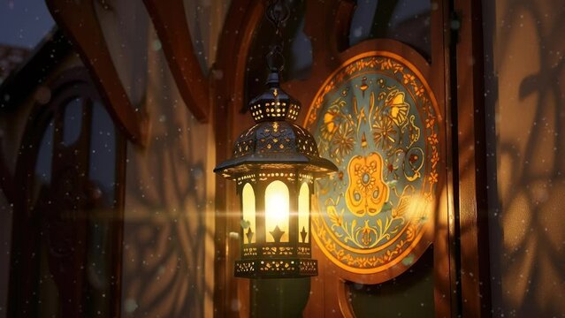 ramadan night with lantern decoration. seamless looping time-lapse virtual 4k video animation background.