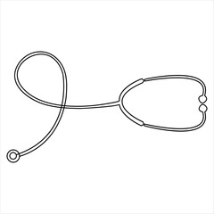 Stethoscope continuous one line hand drawing of outline vector icon and illustration of minimalist