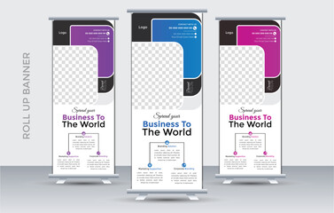 Roll up banner design template,modern x-banner,agency roll up banner design or pull up banner template,editable roll-up banner vector,Agency stands roll up banner design stands template layout with 3 